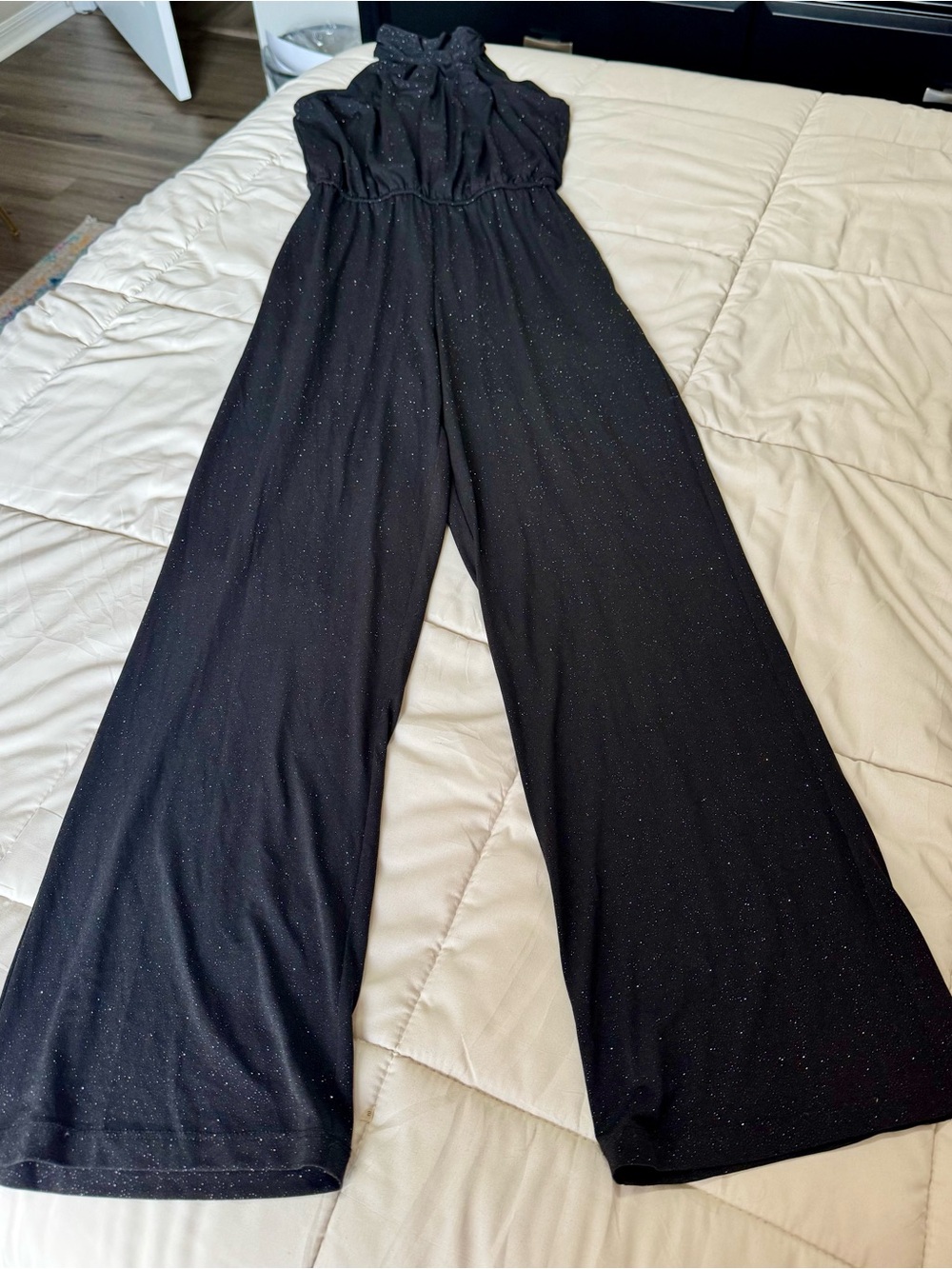 Enfocus Studio Black Sparkle Halter Wide-Leg Jumpsuit